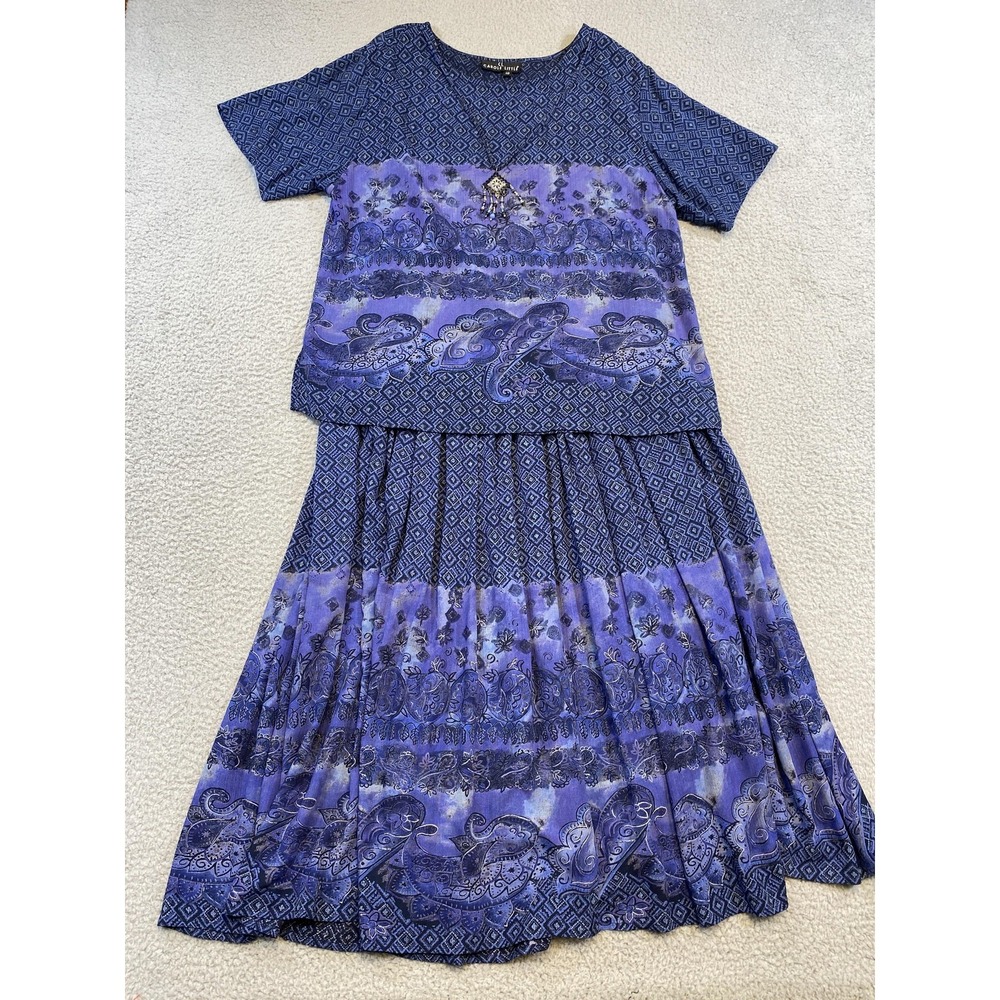 Carole Little 2 Piece Set Womens Top 10 Skirt 12 Purple Boho Paisley Made USA